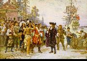 Jean Leon Gerome Ferris The Landing of William Penn oil painting on canvas